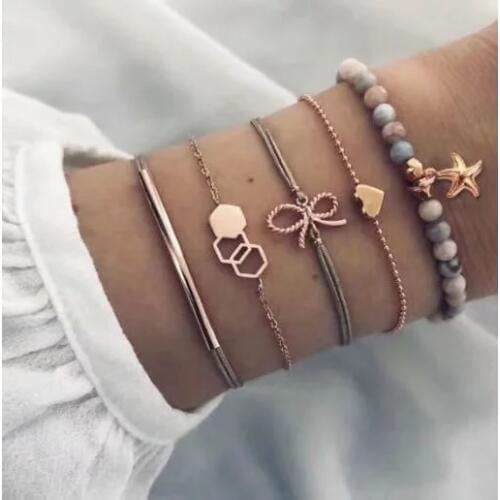 Bowknot Starfish Crystal Beads Shell Anklets Summer Beach Jewelry Charm Bracelets For Women Cuff Bangle Female Jewelry Gift