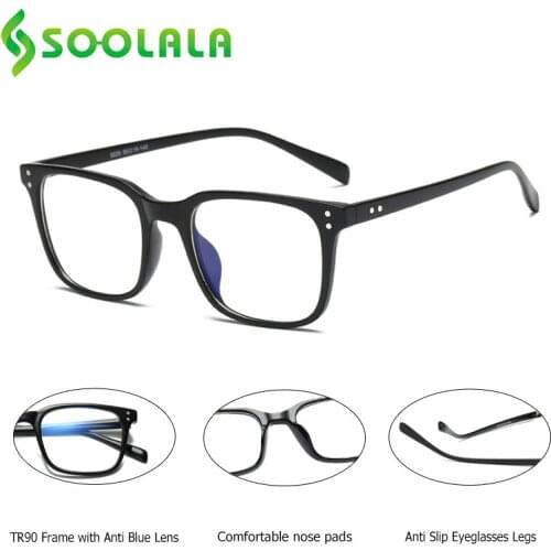 SOOLALA TR90 Square Blue Light Blocking Glasses Women Men Eyeglasses Anti Blue Light Protection Gaming Computer Glasses Eyewear