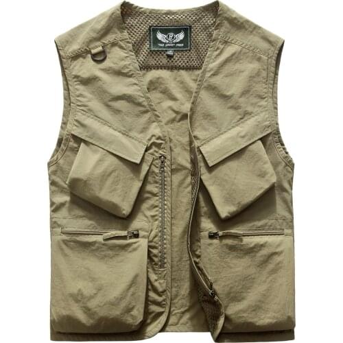 Autumn 2021 Mens Outdoor Multi-Pocket Vest Photography Fishing Leisure Loose Quick-Dry Vest