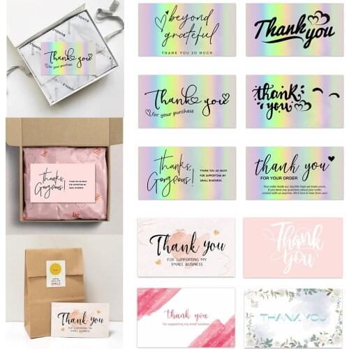 30/50Pcs Colorful Thank You Card Business Package Decoration thanks Card handmade with love Appreciate For Online Retails Gifts