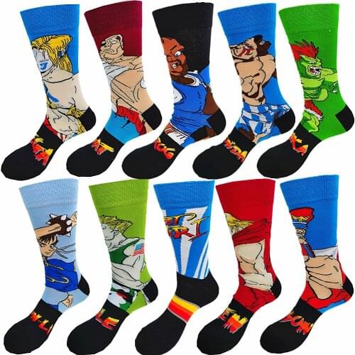 A Pair of Autumn and Winter Mens Stockings Creative Characters Street Wind Red Blue Green Black Warm and Comfortable Socks
