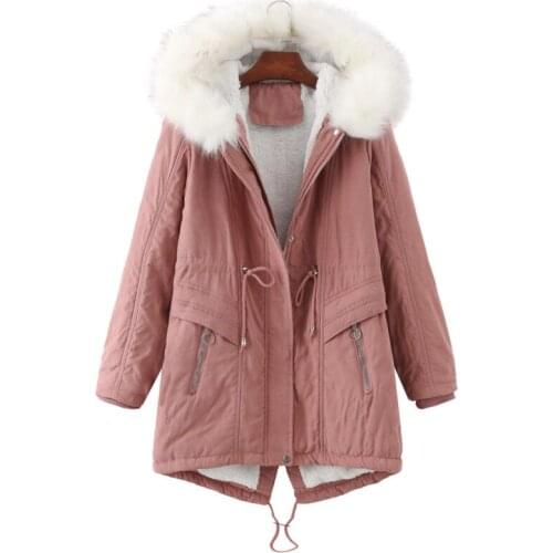 Quanss Parkas 2021 Womens Winter Clothes Big Fur Collar Hooded Zipper Padded Coat Loose Thick Warm Plus Velvet Jacket