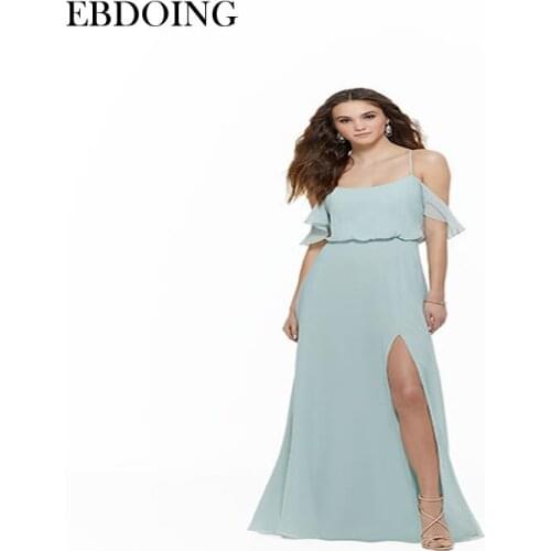 Newest Bridesmaid Dresses A-line Spaghetti Straps Boat Neck Neckline With Split Robe De Soire Floor-length Wedding Party Dress