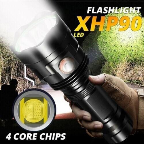 Portable P90 LED Rechargeable Flashlight Outdoor Camping Waterproof Led Powerful Led Flashlight Searchlight with 26650 Battery