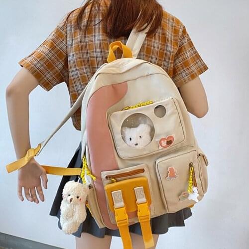 EST Contrast Color Transparent PVC Girls College Shoulders School Bag Back Pack Women Bags Female Nylon Book Travel Mochila Bags