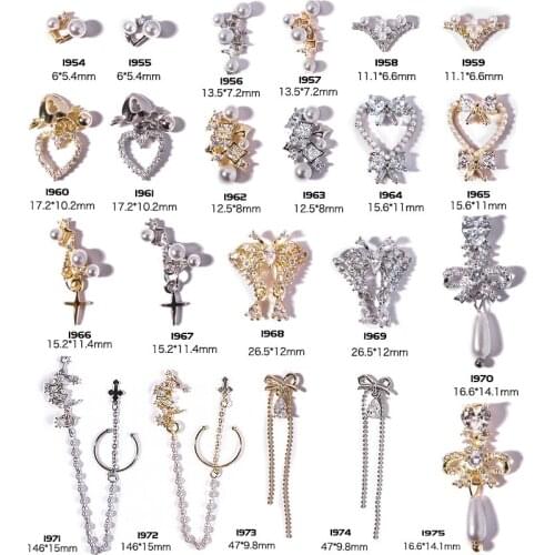 2pcs Luxury Zircon 3D Nail Art Decorations Shiny Diamonds Pearl Crystal Alloy Pendant Design Jewelry Manicure Accessories