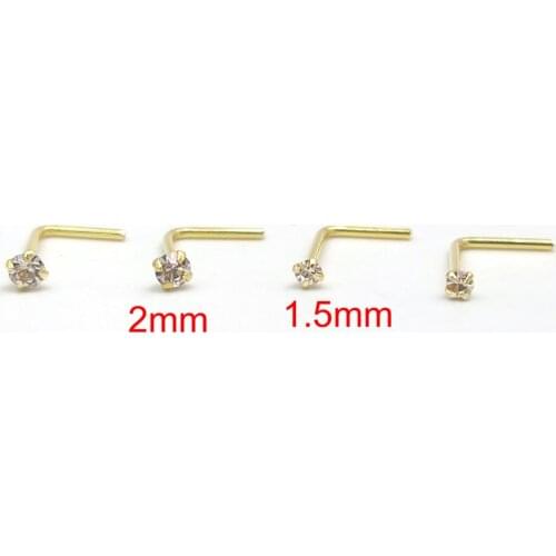 50pcs/lot 925 Sterling silver 2mm clear crystal L shape nose stud pin fashion body piercing jewelry