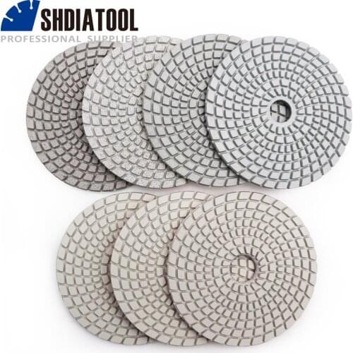 SHDIATOOL 8pcs/set 4" Diamond Wet Flexible Polishing Pads White Resin Bond All Grit Size Sanding Disc