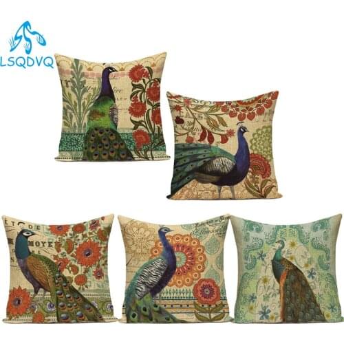 Lovely Animals Peacock Sofa Cushions Home Decor Simple Style Square Sofa Bed Car Print Pillow Cover Pillowcase
