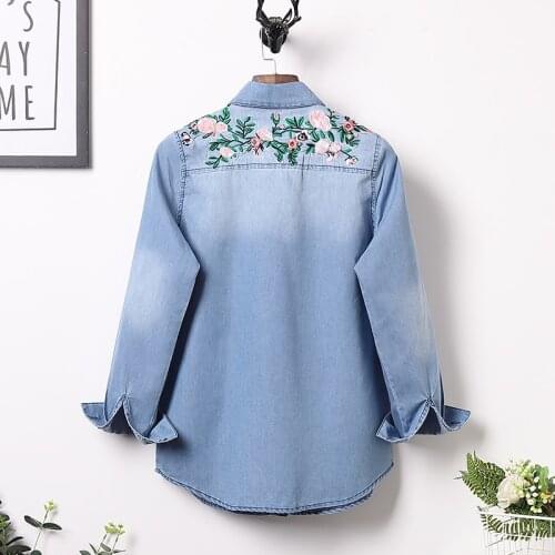 Embroidery Women Denim Jacket Summer Plus Size Turn-down Collar Casual Wide-waisted Single Breasted Female Denim Coat