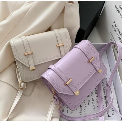 2021 Fashion New Womens Small Crossbody Bag Lightweight PU Leather Messenger Shoulder Flap Handbag Metal Decor Casual Purse