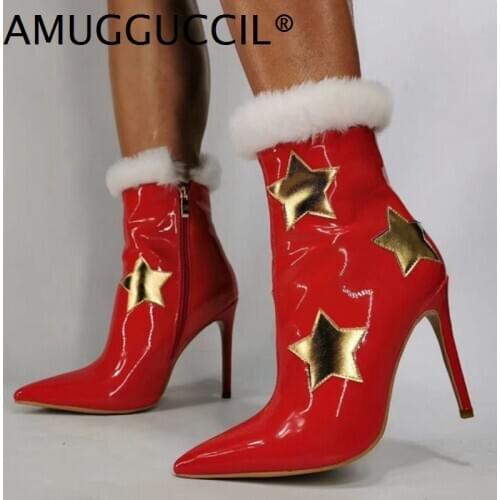 Customize 2020 New Plus Big Size 36-43 Red Faux Fur Fashion Sexy Zip High Heel Female Lady Autumn Winter Women Boots X2050