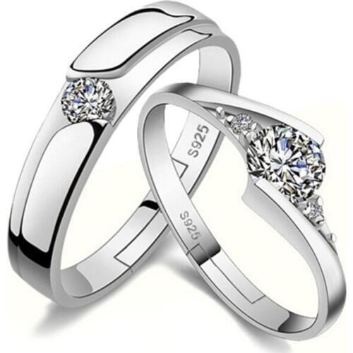 ANENJERY 925 Sterling Silver Classic Wedding Rings Zircon Eternity Opening Women and Men Rings Valentines Day present