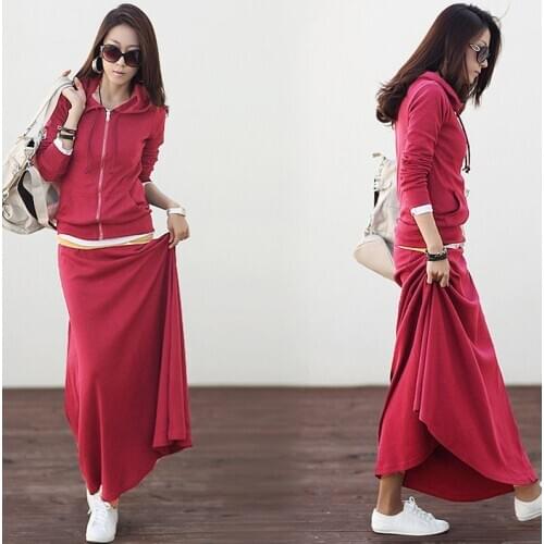 Cheap wholesale 2017 Spring Hot sale women Casual sweatshirt and long skirt Suit Ladies work wear Hoody and skirt 2 pieces Set