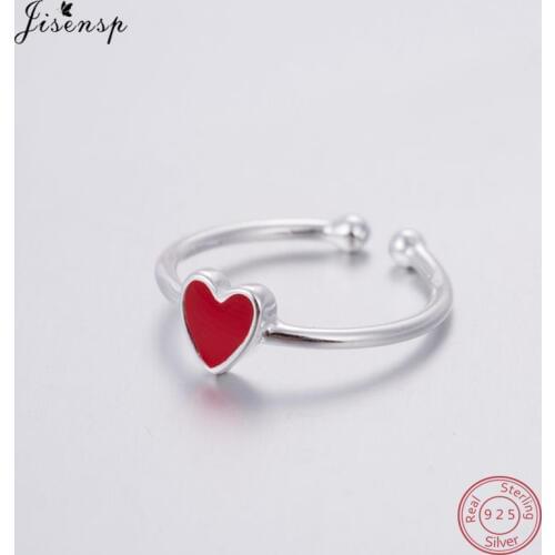 Jisensp Vintage Red Heart Rings for Women Adjustable 100% 925 Silver Ring Set Party Fashion Jewelry Wedding Rings bague anillos