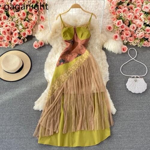 Gaganight Vintage Women Maxi Dress Sleeveless Fashion Lady Chic A Line Tassel Long Dresses Bodycon Party Vestidos Korean Robe