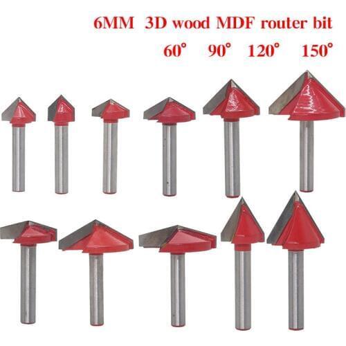 1pc 60/90/120/150 Degree Wood Router Bits with 6mm shank Wood Trimmer 3D MDF Router Bit Milling Cutter Carving Wood Knife