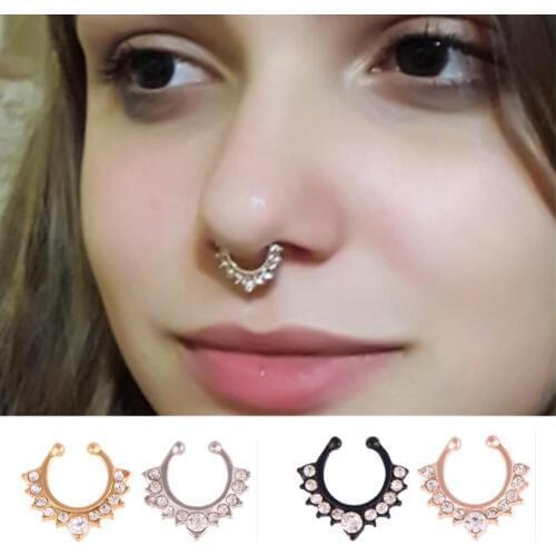 1Pcs Stainless Steel Zircon Nose Piercing Ring Hoop Nose Fake Piercing Septum Industrial WomenS Body Jewelry Accessories