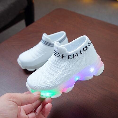 2021 New Year Children Baby Girls Boys Letter Mesh Led Luminous Socks Sport Run Sneakers 2020 Christmas Kids Shoes With LED