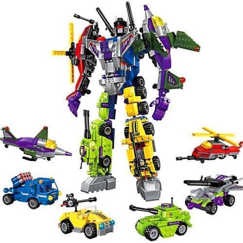 506pcs 1404 Mecha 6 In 1 Transformation Robot Building Blocks Brick Set Compatible Technic Playmobil Toys For Children