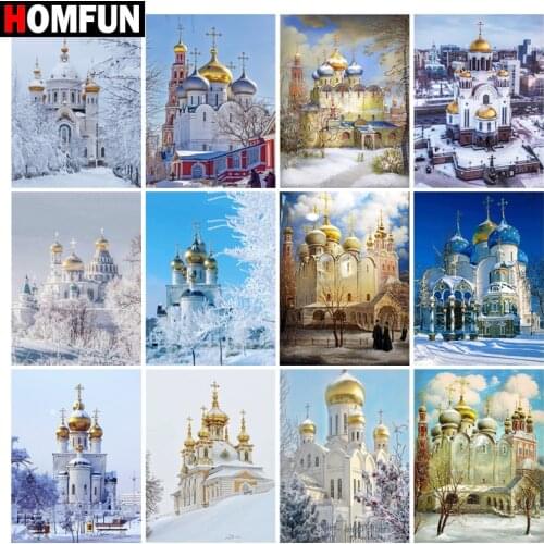 HOMFUN Diamond Painting Cross Stitch "Castle scenery" Full Square Round Diy 5d Diamond Embroidery Picture Rhinestone Art