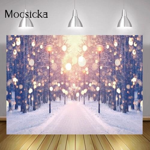 Bokeh Snow Scene Photography Backdrop Glitter Winter Snowflake Frozen Pine Background Christmas Cake Smash Portrait Photo Studio