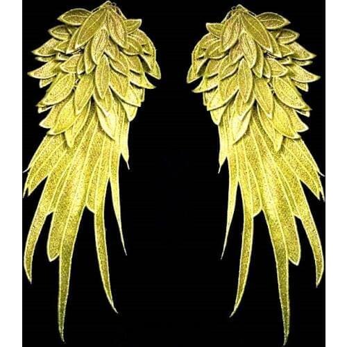 Large gold wire multi-layer 3D applique wings embroidery cloth stickers Angels Wings Patch
