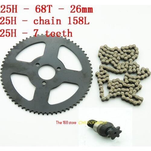 25H chain set 25H 136L /146L /158L links loops Chain + Rear Sprocket 68T tooth 26mm For 47cc 49cc Mini Pocket Bike ATV quad