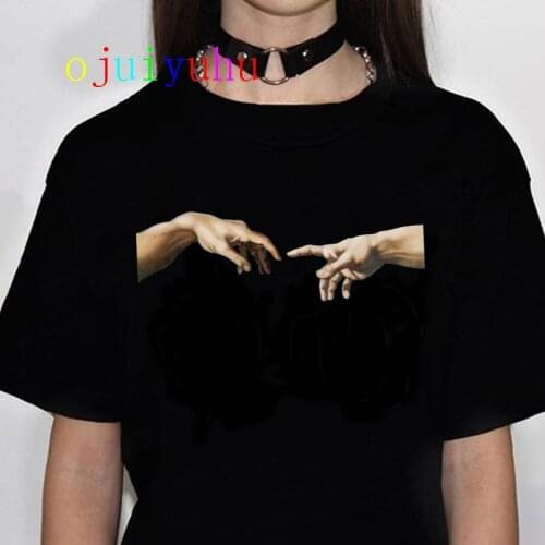 Michelangelo Funny Cartoon Tshirt Women Grunge Aesthetic Hand Print T-shirt Graphic Oversized Tshirt Casual Top Tees Female