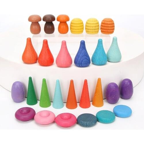 Montessori Toy Rainbow Blocks Constructor Wooden Blocks Toys Creative Wood Rainbow Stacked Building Blocks Baby Educational Toys