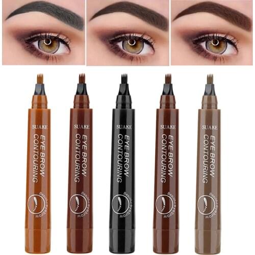 2PCS 4 Fork Eyebrow Pen 5 Colors Brow Pencil Dark Brown Eyebrow Pencil Waterproof Eyebrow Tattoo Pen Makeup Cosmetic Tool