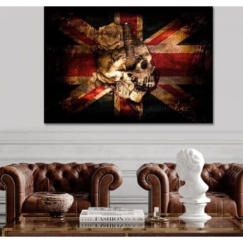 Street Graffiti Skull Oil Painting on Canvas Posters and Prints Abstract Colorful Flag Wall Art Picture for Living Room Decor