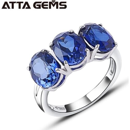 Blue Sapphire Silver Ring 7.95 Carats Created Blue Sapphire Engagement Wedding Sterling Silver Ring Deep Blue Color Top Quality