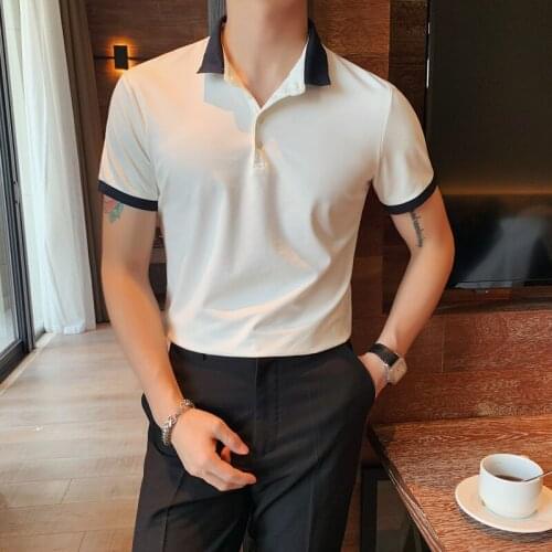 2021 Summer Color Contrast POLO Shirts Men Short Sleeve Slim Fit Business Casual Polo Shirts Fashion Social Streetwear Clothing