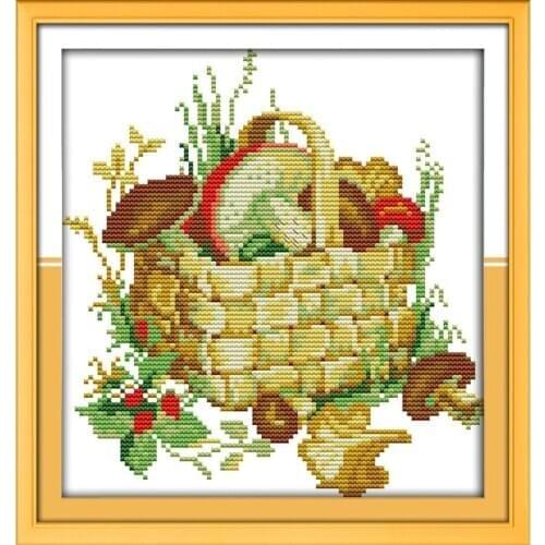 Everlasting Love The Mushroom Basket (2) Chinese Cross Stitch Kits Ecological Cotton Fabric DIY Christmas Decorations For Home