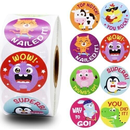 500pcs/roll cute animals Reward Stickers for Teachers students for Kids in 8 Designs Training Stickers Motivational Stickers