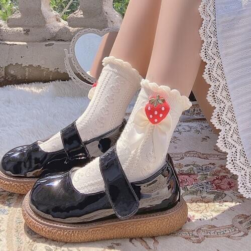 Summer soft sister Lolita strawberries bowknot sweet Lolita jk heaps of cotton socks
