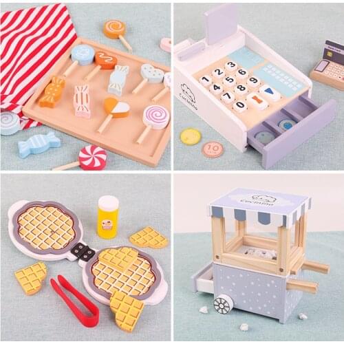 New Mini Kitchen Set Play House Selling Cart Candy Sets Wooden Popcorn Toys Wooden Kitchenware Girl Toys