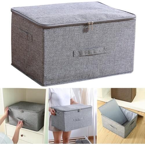 New Large Cotton Linen Fabric Folding Storage Box Foldable Bins For Kids Toys Organizer With Lids Storage Basket Laundry Basket
