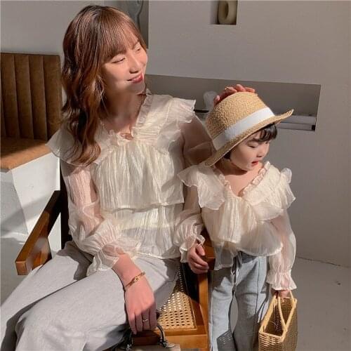 Mom Daughter Clothes Spring Summer Korean Fashion Chiffon Shirts for Mother Daughter Matching Family Outfits Family Look Blouse