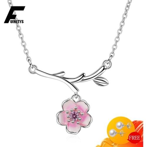 Trendy 925 Silver Jewelry Necklace for Women Pink Zircon Flower Shape Pendant Accessories Wedding Promise Party Gift Wholesale