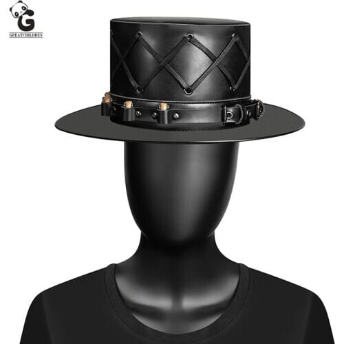 Steam Punk Ladies Top Hat Plague Doctor Flat Retro Magic Prom Womens Hat Faux Leather Halloween Industrial Adult