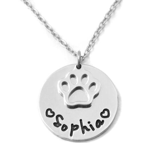 Personalized Necklace, Dog Paw Print Tag Pendant Necklace,Pet Memorial Gift