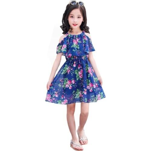 Girl Dress Floral Pattern Kids Dresses Off Shoulder ChildrenS Summer Dress Teenage Clothing For Young Girls 6 8 10 12 13