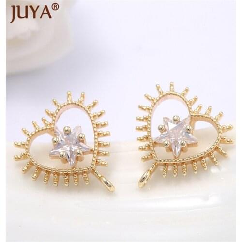 Sweet Hollow Heart With Rhinestone Star Earring Hooks For DIY Jewelry Supplies Korean Style Inlaid Zircon Earrings Finding