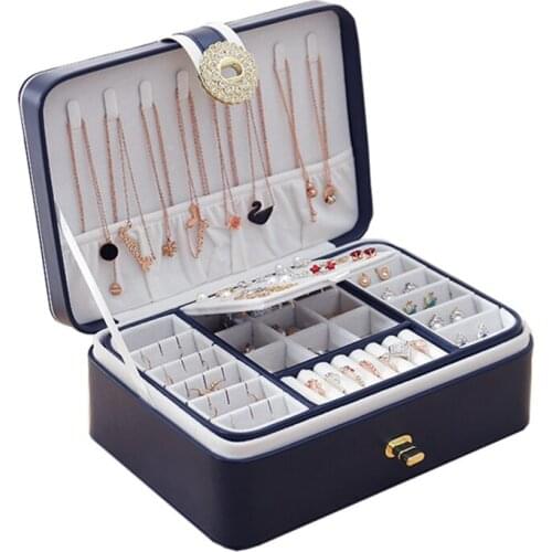 PU Leather New Jewelry Box Double Layer Portable Organizer Ring Travel Watch Leather Display Storage Case For Earrings Necklace