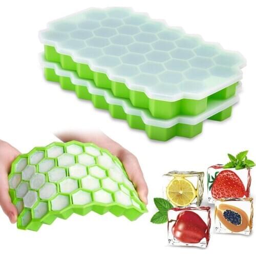 Honeycomb Ice Cube Tray 37 Cubes Silicone Ice Cube Maker Mold With Lids For Ice Cream Party Whiskey Cocktail Cold Drink LX2788
