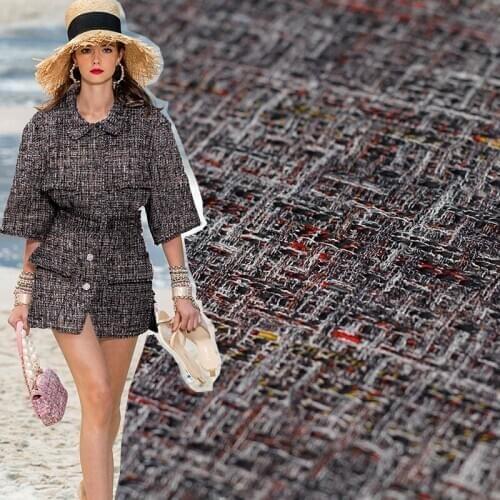 Red Raspberry Black Sequin Tweed Fabrics 100%Polyester Garment Materials Women Jacket Skirt Sewing Cloth Tailor Freeshipping