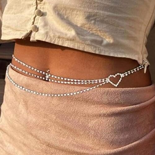 Punk Vintage Multilayer Love Crystal Waist Chain for Women 2021 New Fashion Simple Body Chain Female Shining Belly Chains Gifts