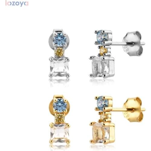 LOZOYA 925 Sterling Silver Stud Earring PENDIENTES DE UTOPIAN Piercing Clips 2021 Women Luxury Jewelry Crystal Zircon CZ Gift
